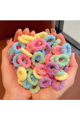 Kız Çocuk Peluş Lastik Toka 100 Adet Çok Renkli