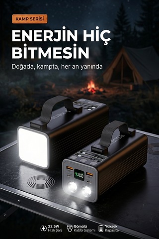 50000mah Powerbank 30w Pd 22.5w Qc Hızlı Şarj Dahili Usb-c Lightning Kablolu Led Fenerli Taşınabilir Şarj Cihazı