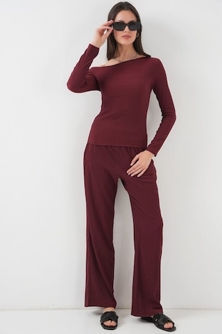 6708 Düşük Omuz Alt Üst Takım - Bordo Bordo