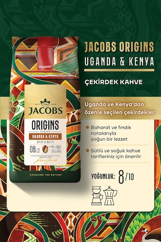 Jacobs Origins Brazil & Colombia + Uganda & Kenya Çekirdek Kahve 1 Kg 2'li Paket Çekirdek Kahve
