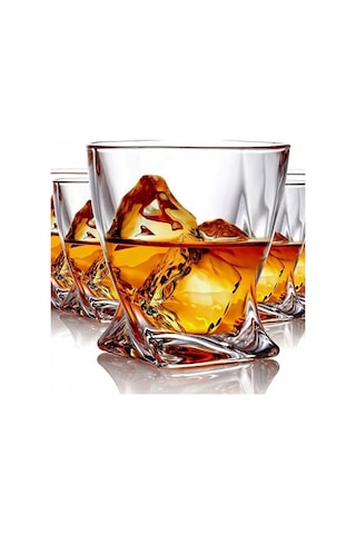 Asimetrik Kesim Kristal Dokulu 2 Adet Premium Bourbon & Scotch Bardak Takımı Viski Bardağı Şeffaf
