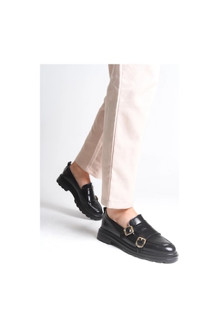 Sermoda Loafer Kadın Ayakkabı - Makosen Tokalı Casual Günlük Kadın Ayakkabı Siyah Rugan