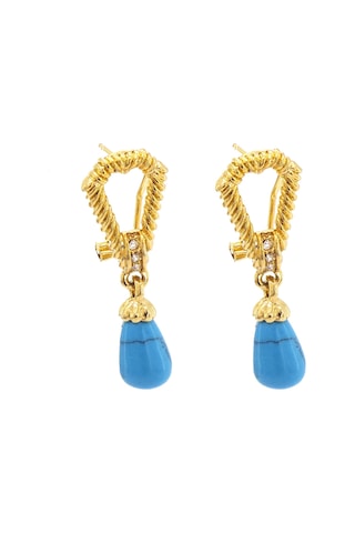 Altın Kaplama Zirkon Taşlı Turkuaz Bayan Küpe Unk-398 Altın