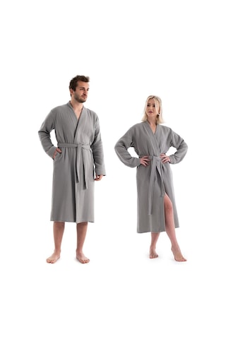Unisex Kimono Müslin Bornoz + Havlu Seti Gri-grı Gri