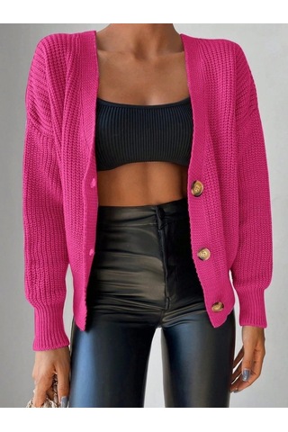 Saklımoda Kadın Uzun Kollu Düğme Detay Triko Bluz Pembe
