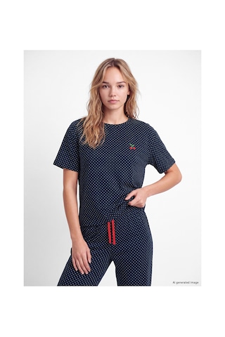 Lcw Young Lacivert Bisiklet Yaka Puantiyeli Kadın Pijama Takımı