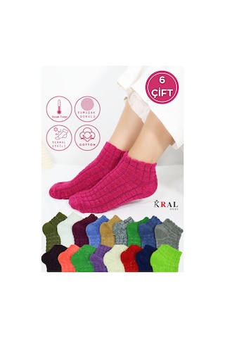 Kadın Kabartma Kışlık Ters Havlu 6 Çift Karma Renk Çorap Seti Çok Renkli
