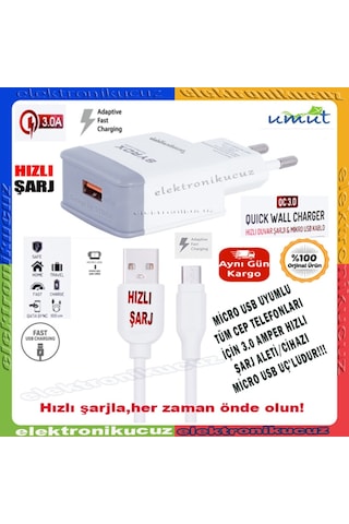Syrox Q30 Micro Usb Girişli 3.0 Amper Hızlı Şarj Aleti+Kablo Seti (418197593)