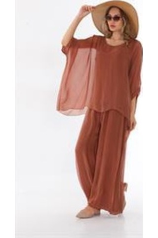 İtalyan Yarasa Kollu İpek Bluz-9220 Tarçın