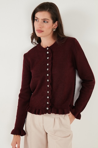 Lela Premium Pile Detaylı Regular Fit Yuvarlak Yaka Triko Bayan Hırka 680Hi00038 Bordo