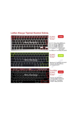Apple Uyumlu MacBook Klavye Koruyucu 12-13Inc A1708 A1534 F Türkçe Daktilo Tip Siyah