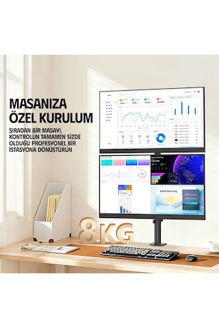 Lexroo Ef63 Steel Design 2-8 Kg Çift Ekran Asansörlü 13"-32" Desktop Monitör Standı