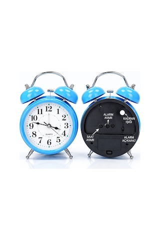 Çalar Saat 21 Cm Kurmalı Alarm Lı Çalar Saat Büyük Boy Retro Vintage Çift Çanlı Komodin Saati Kırmızı Mavi