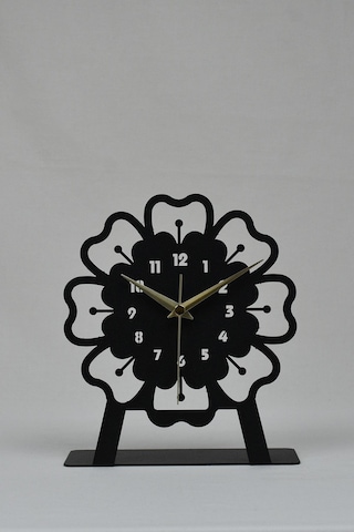 Mercan Model Metal Lazer Kesim Akar Sessiz Mekanizmalı Masa Saati Siyah