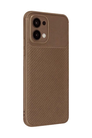 Oppo A6 Pro 4g Uyumlu Kılıf Karbon Tasarım Kamera Korumalı Silikon Telefon Kılıfı Kapak Kahverengi