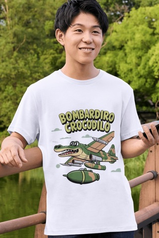 Bombardino Crocodilo Tişört Bombarıddıno Crocodil Çocuk T-shirt Tung Sahur Yetişkin Unisex Tişört Beyaz