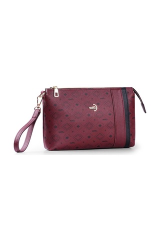 Deri Company Kadın Basic Clutch Çanta Monogram Desenli Şeritli Bordo Siyah (4006B) 214012 Bordo - Siyah