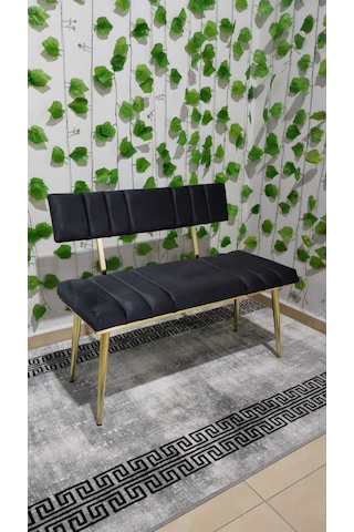 Özcan Metal Metal Ayaklı Metal Kasalı Sırtlı Gold Gri Bench Mutfak Salon Antre Yatak Odası Puf Bank Oturak Antrasitgri