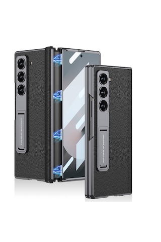 Samsung Galaxy Uyumlu Z Fold 6 Kılıf Deri Standlı Premium Kıpta Kapak
