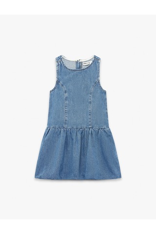 Koton Pamuklu Bol Kalıp Kolsuz Bisiklet Yaka Balon Denim Elbise Orta İndigo 6skg80014ad