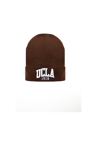 Ucla Lanıta Kahve Bere Nakışlı - Unisex Bere Kahve