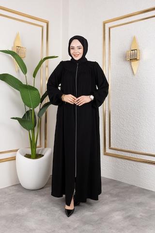 Nevayla Moda Ön Ve Arka Robalı Ferace - Siyah / F0142 Siyah