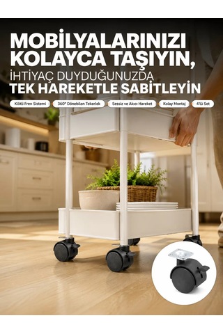 4 Lü Kilitli Tekerlek Ayak 4 Cm Sessiz Ve Dayanıklı Belirtilmemiş