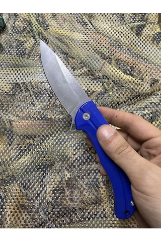 El Yapımı Paslanmaz Mavi Kamp Çakı Mavi