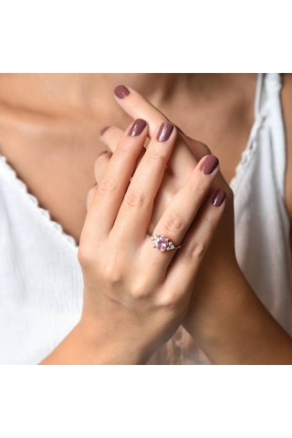 0,71 Karat Pırlanta Yüzük Pink Topaz 14k Bronz