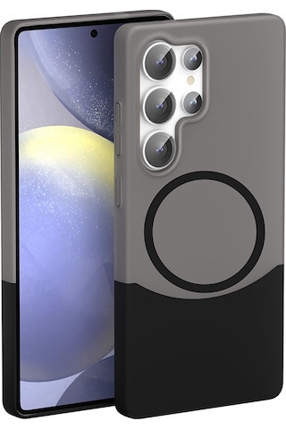 Galaxy Uyumlu S24 Ultra Kılıf M-safe Şarj Özellikli Mıknatıslı Tchs Duble Kapak - Siyah Siyah