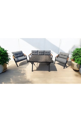 Pimango Pi Elize Bahçe Balkon Mobilyası Gri 3+1+1 Ve Perla Masa Gri