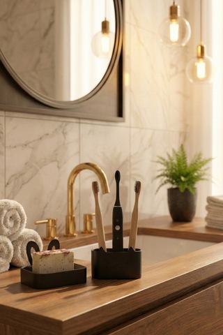 Oxyteez Dekoratif Banyo Sabunluk Seti Siyah Renk Reçine Tasarım Ev Ve Ofis Dekorasyonu