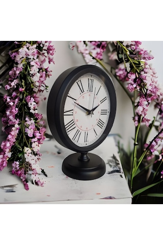 Siyah Renkli Metal Ofis Salon Otel Masa Saati 25*20 cm R9 Siyah