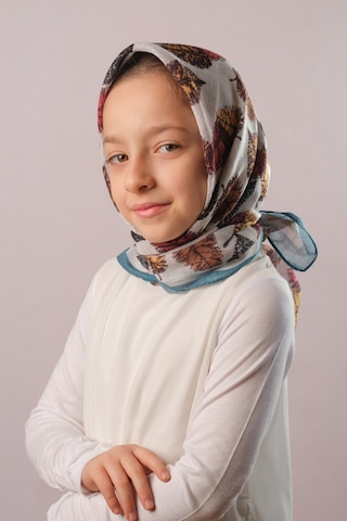 Hürrem Bone Petrol Mavisi Dijital Baskılı Çocuk Tesettür Eşarp Pamuk Polyester Yaprak Desenli 6003 17 Petrol Mavisi