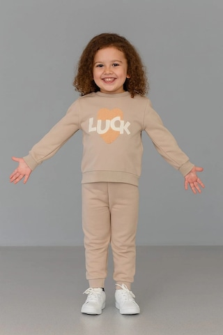 Luck Kalpli %100 Pamuk Çocuk Eşofman Takımı Bej