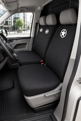 Volkswagen Transporter - Siyah Penye Oto Koltuk Kılıfı - Askeri Yıldız Baskılı