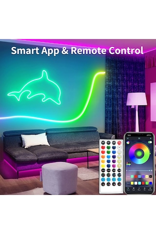 Youtek 5m 300 Led Rgb Neon Işık Şeridi, Ip65 Su Geçirmez, Müzik Senkronizasyonlu, Uzak Kumanda Ve Uygulama Kontrolü, İç/dış Mekan Kullanıma Uygun Çok Renkli