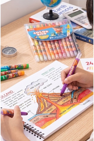Çevirmeli 24 Lü Mum Boya Uzun 1 Paket Twstable 24 Renk Çevirmeli Mum Boya Pastel Silinebilir Mum Boya Tam Boy Çok Renkli