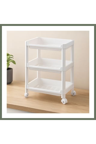 Bezos 3 Katlı Tekerlekli Sepet Organizer Raf - 352x220x480 Mm Bezos1 Çok Renkli