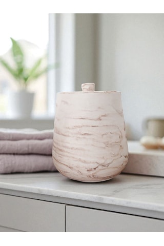 2 Parça Beton Çöp Kovası Banyo Mutfak Tuvalet Wc 18 Cm 4 Litre Kapaklı Kutu Bej