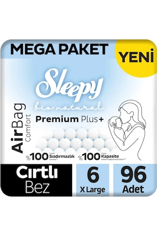 Sleepy Bio Natural Premium Plus Airbag Comfort Mega Paket Bebek Bezi 6 Numara Xlarge 96 Adet