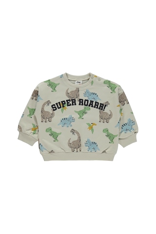 Civil Baby Dinozor Baskılı 6-18 Ay Sweatshirt - Bej Taş Rengi