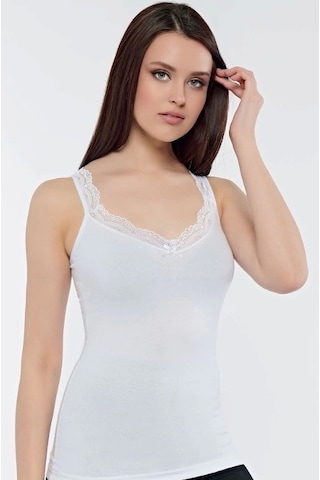 Kolcu Ribana Omuz Dantel Kadın Atlet -kb2590-beyaz Beyaz