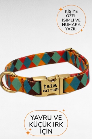 Caramelos İsimli Köpek Tasması, Yavru Köpek Tasması, Küçük Irk Köpek Tasması, Metal Kilit, 1,5 Cm Mavi