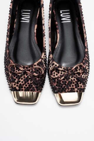 Abra Siyah Sarı Desenli Taşlı Fiyonklu Kadın Babet Ayakkabı Siyah Sarı