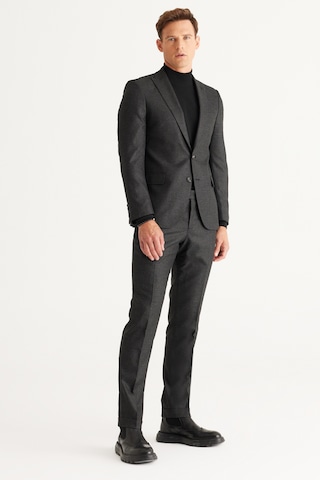 Ac&Co / Altınyıldız Classics Erkek Sıyah Grı Slim Fit Dar Kesim Kırlangıç Yaka Desenli Takım Elbise