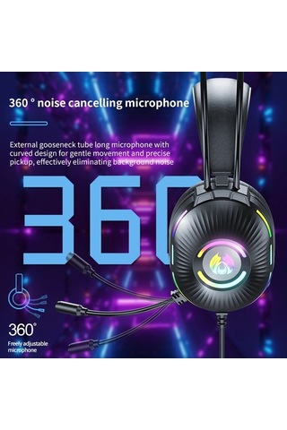 Fastbuy Siyah Kablolu Oyun Kulaklığı, 7.1 Sessizlik, Gürültü Engelleme Mikrofonu, Rgb Işık Efekti, Yüksek Taban, Uzun Süre Ko