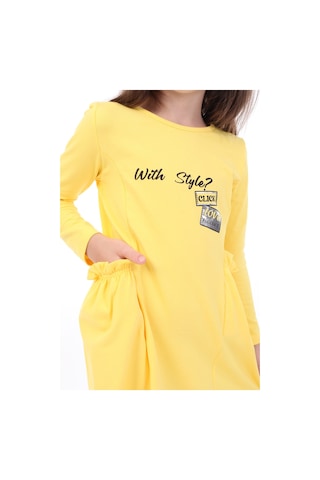 Toontoy Kız Çocuk Baskılı Elbise Koyu Sarı