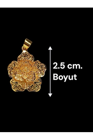 22 Ayar Altın Kaplama Dantel Desenli Küçük Boy Çiçek Kolye Ucu Gold
