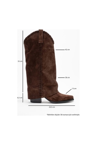 Luvishoes Velın Kahverengi Süet Hakiki Deri Dikişli Kadın Western Çizme Kahverengi